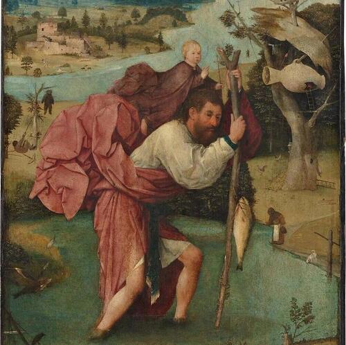 Hl. Chistophorus trägt Christus über den Fluß